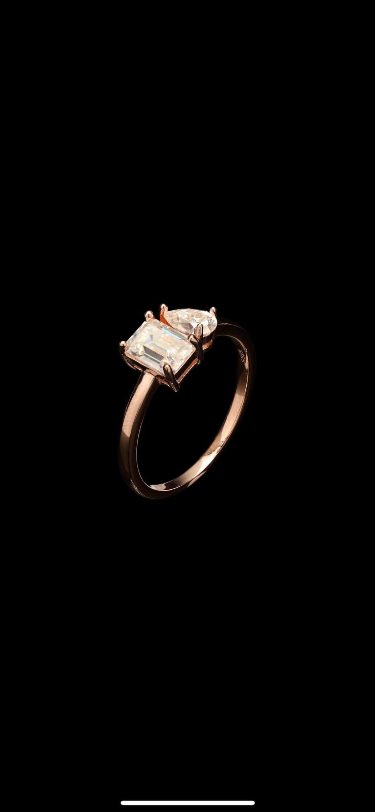 Emerald cut and pear cut Moissanite ring in silver