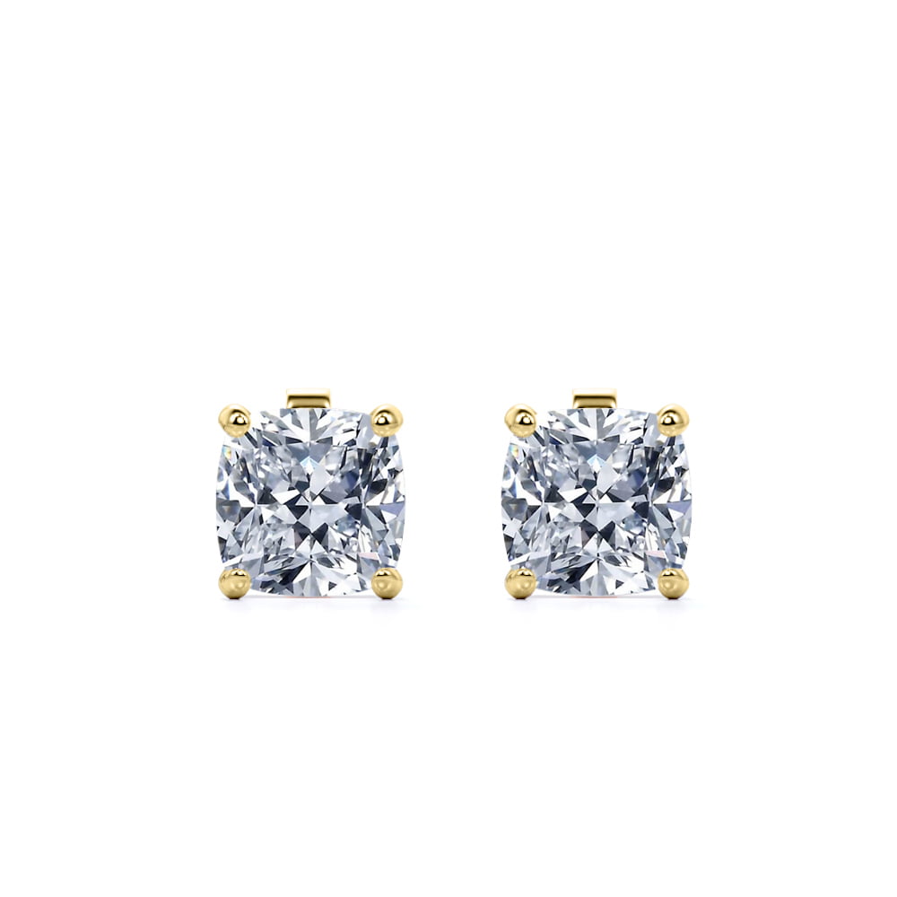 Cushion cut moissanite studs in 18k gold
